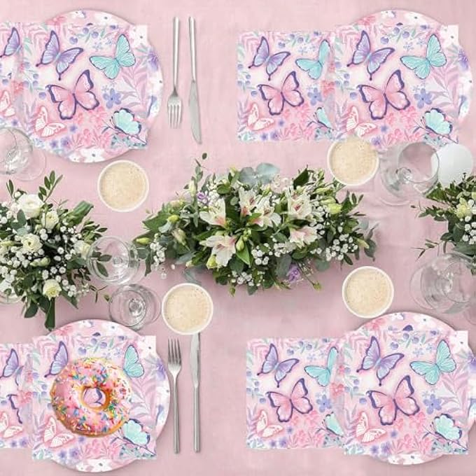 PACK OF 30 BUTTERFLY BIRTHDAY NAPKINS, BUTTERFLY PARTY NAPKINS, 33 X 33 CM, NAPKINS CHILDREN'S BIRTHDAY DECORATION GIRLS, FOR GARDEN PARTY, WEDDING, CHILDREN'S BIRTHDAY - Image 5